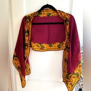 Anne Klein Gorgeous Silk Wrap Scarf in Magenta & Gold Classic Elegance